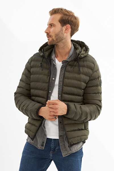 Danger Men's Removable Hooded Basic Puffer Coat Khaki