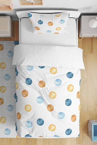 EVPANYA Renkli Puantiyeli Desenli Tek Kişilik Bebek Çocuk Nevresim Takımı