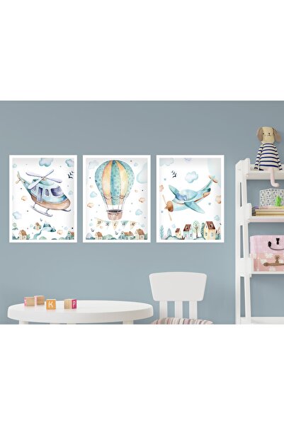 Ya&mu Tablosetleri 3 Adet 33 X 44cm Büyük Boy Beyaz Çerçeveli Bebek, Çocuk Od...