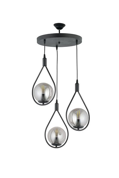 NisaLuce Nisa Luce Damla 3-Piece Chandelier - Black (smoked Ball Glass)