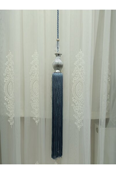 TİEBACK Fon Perde Orta Sarkıt Indigo Mavisi