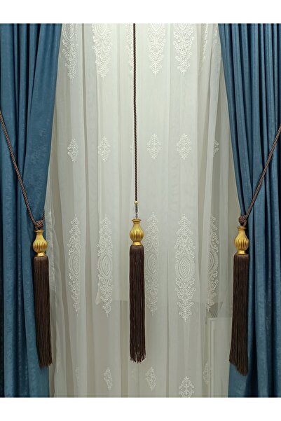 TİEBACK Fon Perde Tavan Bağlama Kuka Braçol Perde Seti Kahverengi