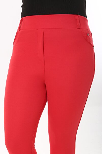 Nodaza Kadın Kırmızı Büyük Beden Tayt Pantolon
