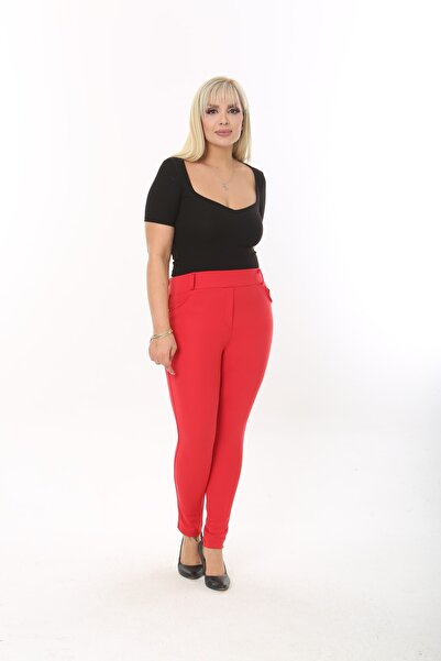 Nodaza Kadın Kırmızı Büyük Beden Tayt Pantolon