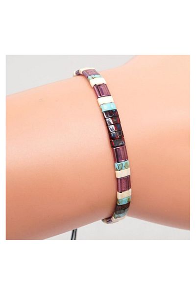 NAZLI TAKILAR Adjustable Picasso Miyuki Tila Bracelet with Transparent Lilac Detail