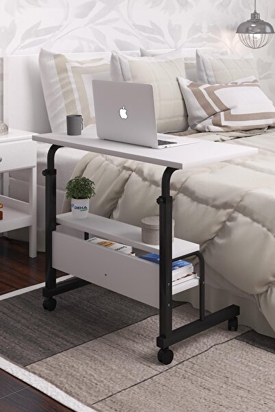 DEHALİMİTED 80x40 Yükseklik Ayarlı Raflı Kilitli Tekerlekli Taşınabilir Laptop Sehpası Ve Çalışma Masası