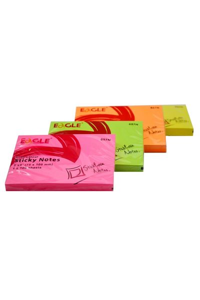 Eagle 75x100 Mm Neon Color Sticky Adhesive Note Paper 100 Sheets (657n) 4 Pieces
