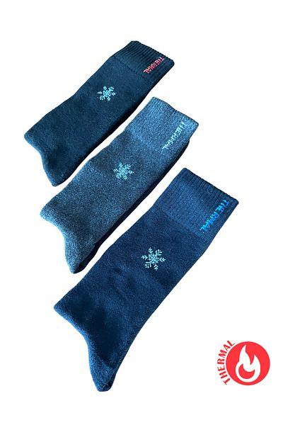 socksbox Ψηλές θερμικές χειμερινές κάλτσες χωρίς ραφή/3 ζευγάρια/μαύρο-σκούρο μπλε-καπνιστό