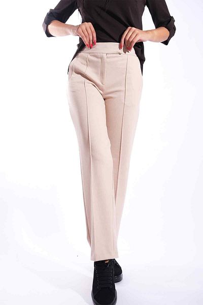 Blues Outlet Women's Classic Cut Knitted Trousers-beige