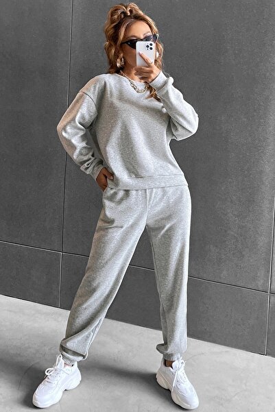 MODAGEN Γυναικείο Σετ φόρμας στο κάτω μέρος με γκρι Crew λαιμόκοψη