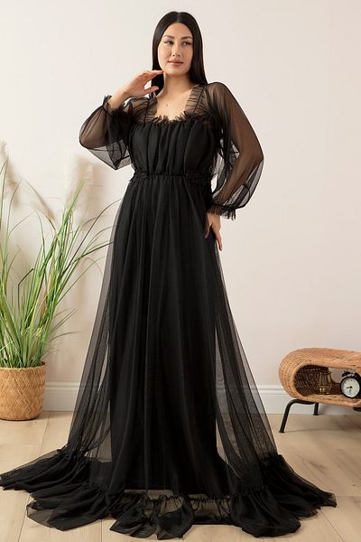 PULLIMM Long Tulle Evening Dress - Lace Detailed, Model 13326