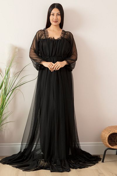 PULLIMM Long Tulle Evening Dress - Lace Detailed, Model 13326