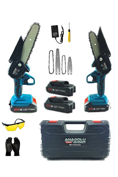 Anadolu Strong Uzun-kısa Pala Ve Zincir 2x Akü Çantalı Şarjlı Dal Kesme Budama Testere Makine Uzun Pala