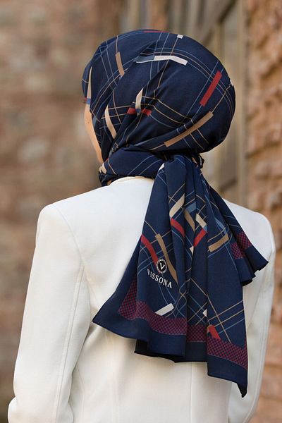 Vissona Γυναικείο Luxury Medina Silk Shawl Navy Blue - Αποξηραμένο τριαντάφυλλο