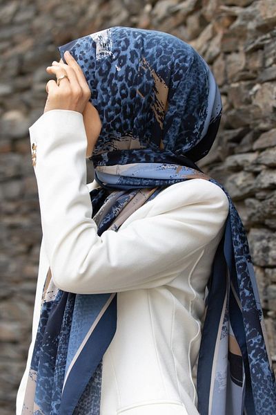 Vissona Γυναικείο Luxury Medina Silk Shawl Indigo - Μπεζ