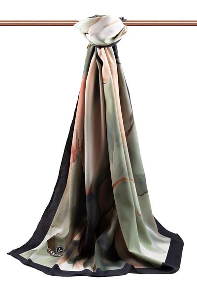 Vissona Γυναικείο σάλι πολυτελείας Medina Silk Emerald Green - Beige