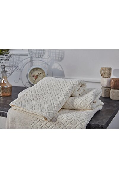 Bellona Doqu Home Luxury Banyo Havlusu+yüz Havlusu Seti Krem