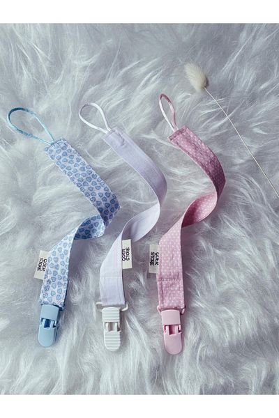 GOER STORE 3 Pieces Soft Tones Patterned Colorful 100% Cotton Fabric Baby Pacifier Strap Set