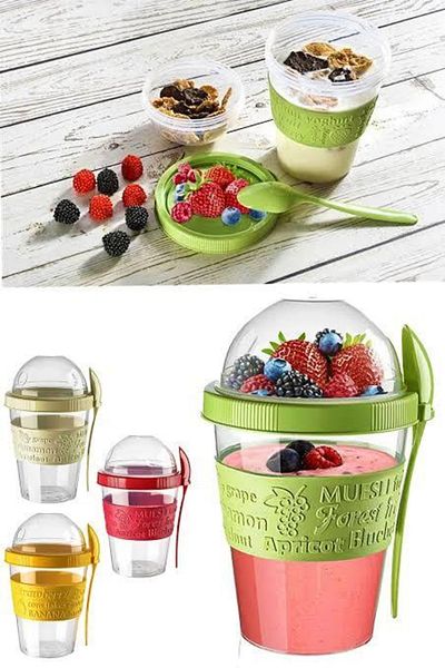 Anadolu Saray Çarşısı Take'N Go Prepare and Go Fruit Yogurt Container with Lid and Spoon 600 ml Yogurt Nutrition Container Lunch Box