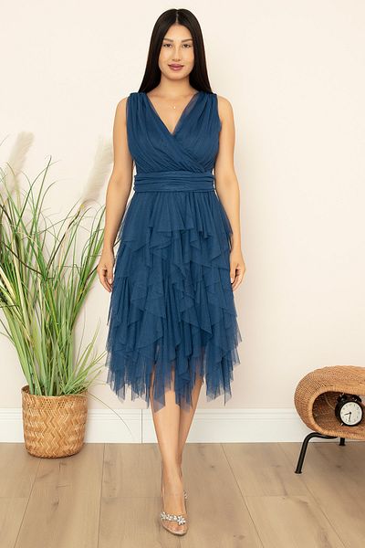 PULLIMM Double Breasted Collar Ruffle Short Dress 13399