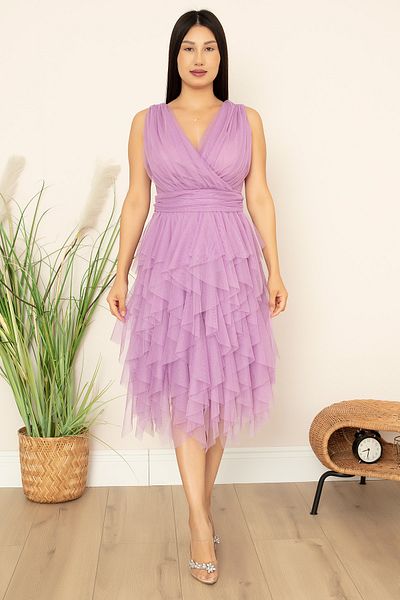 PULLIMM Double Breasted Collar Ruffle Short Dress 13399