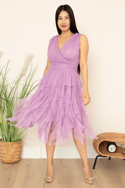 PULLIMM Double Breasted Collar Ruffle Short Dress 13399