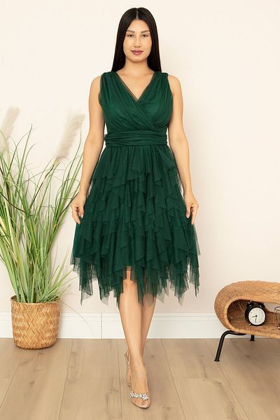 PULLIMM Double Breasted Collar Ruffle Short Dress 13399