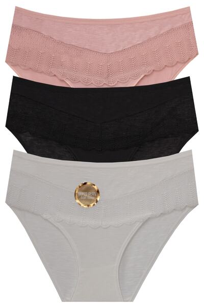 papatya lingerie 3-Piece Breathable Special Texture Lace Detailed Panties
