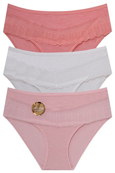 papatya lingerie 3''lü Nefes Alan Özel Doku Dantel Detaylı Külot