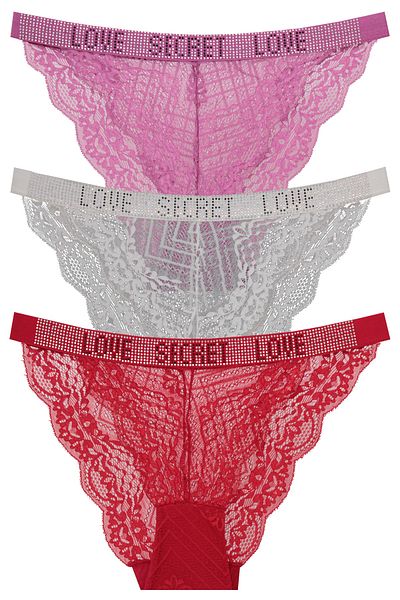 papatya lingerie 3-Piece Love Secret Written Rhinestoned Waist Lace Panties