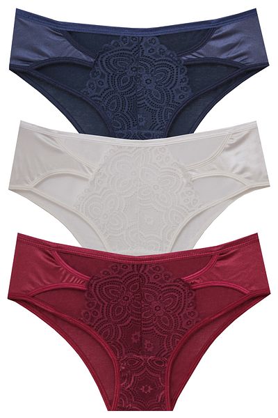 papatya lingerie سراويل داخلية من الدانتيل الأسود مكونة من 3 قطع