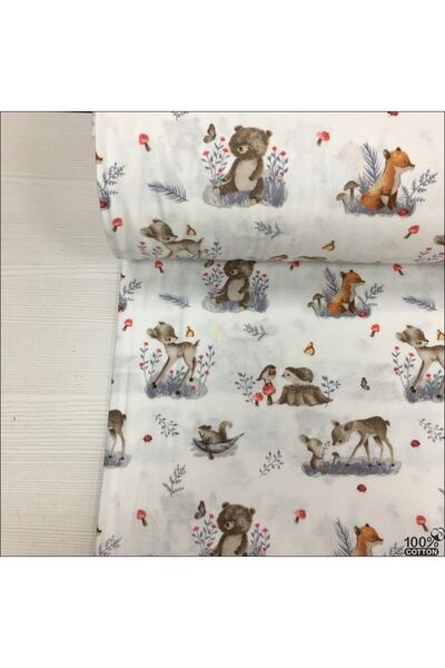 Renk Tekstil Bambi Desenli Pazen  Pamuk Kumaş