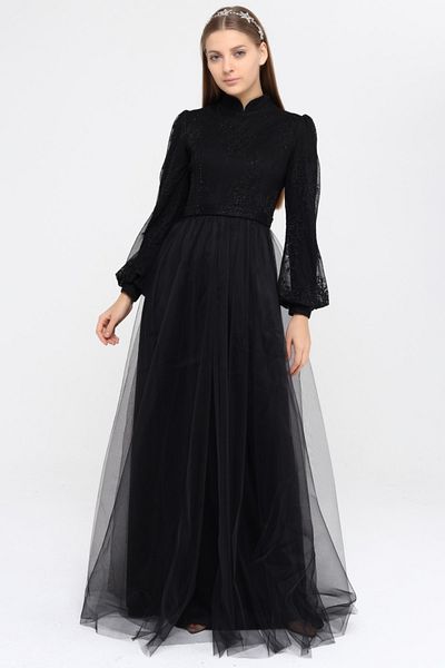 Asees Βραδινό φόρεμα Hijab Imagine Tulle Lace Over Stone εμπριμέ βραδινό φόρεμα