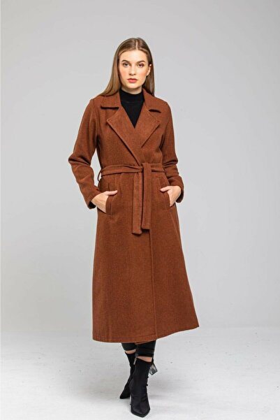 CNG MODA Women's Hijab Belted Wool Unlined Stamp Coat Coat