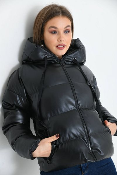 VOLT CLOTHİNG Dámský vycpaný kožený kabát s kapucí
