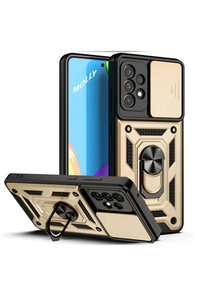 Molly Technology Silicone Case with Gold Ring and Sliding Camera Protection f...