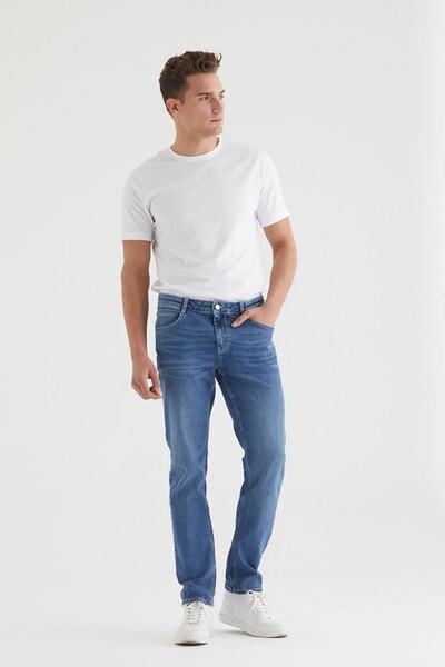 Pantamo Jeans Blugi pentru bărbați Pantamo Mid Tone Distressed Blue Slim Straight