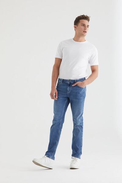 Pantamo Jeans Blugi pentru bărbați Pantamo Mid Tone Distressed Blue Slim Straight