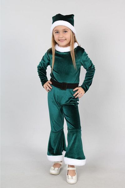 My Kids Wear Rochie de Crăciun pentru fete din catifea cu bonetă strălucitoare, pompon și curea