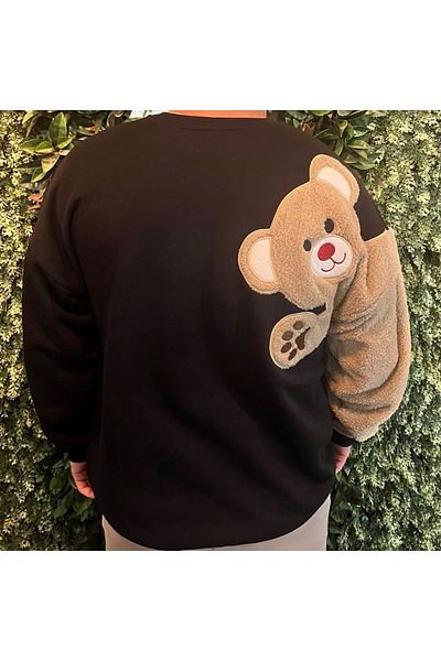 Alingo Women's&Men's Welsoft Embroidered Teddy Bear Oversize Long Sweatshirt