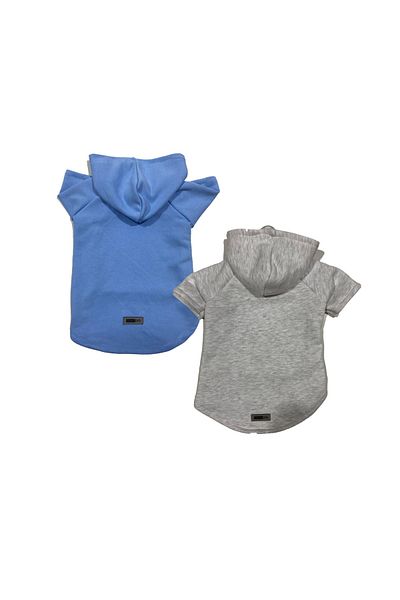 Monopetz Hooded Fleece Sweatshirt Dog and Cat Outfit & Dress - Blue & Gray 2-Piece Deal Pack