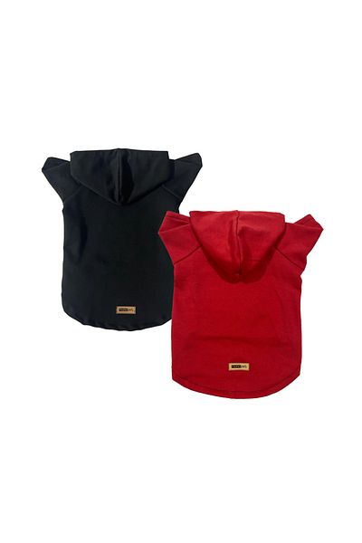 Monopetz Hooded Fleece Sweatshirt Dog and Cat Clothes & Dress - Red & Black 2-Piece Deal Pack