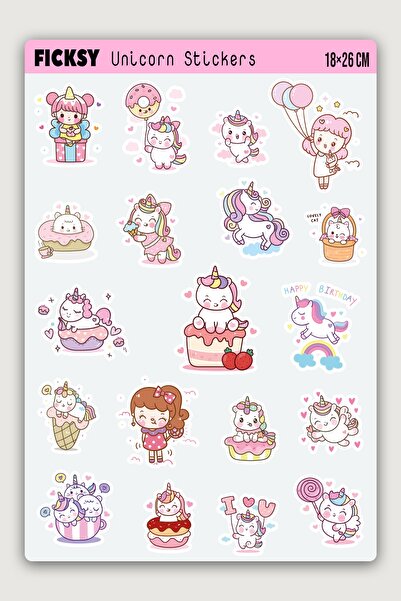 Ficksy مجموعة ملصقات لطيفة لعيد الميلاد على شكل حصان وقطة كاواي يونيكورن - 19...