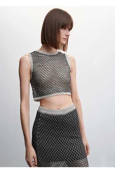 MANGO Woman Openwork Knitted Lurex Blouse