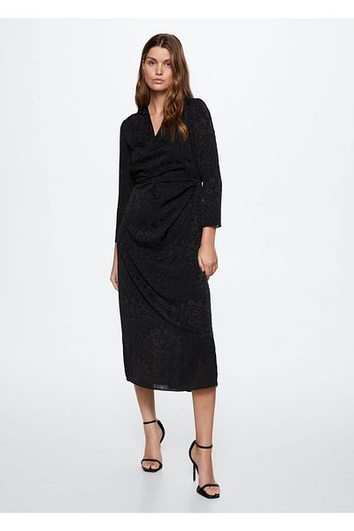 MANGO Woman Floral Satin Jacquard Dress