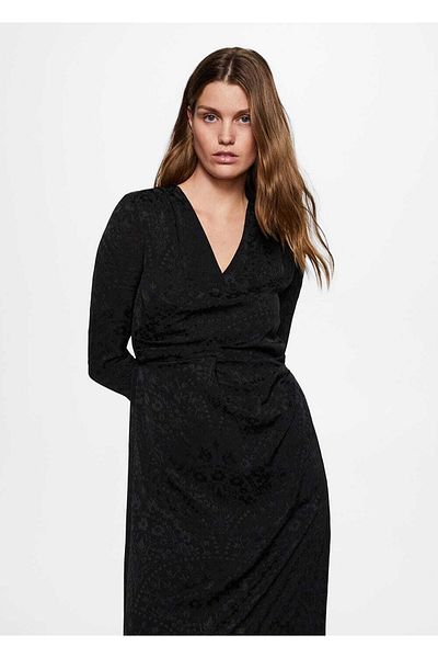MANGO Woman Floral Satin Jacquard Dress