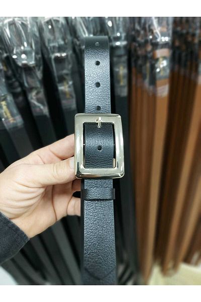 Kemerix 100% Genuine Leather Women's Black Belt with Gold Buckle