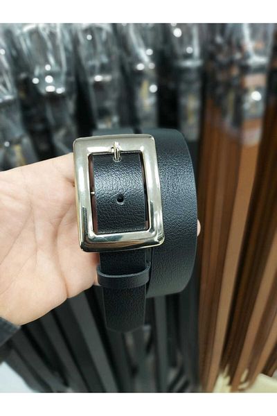 Kemerix 100% Genuine Leather Women's Black Belt with Gold Buckle