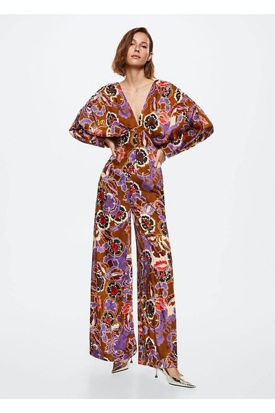 MANGO Woman Patterned Satin Jumpsuit