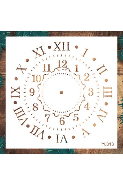 STENCİLTASARIM Stencil Design Yu013 Clock Wall Wood Glass Painting Pattern 30x30cm